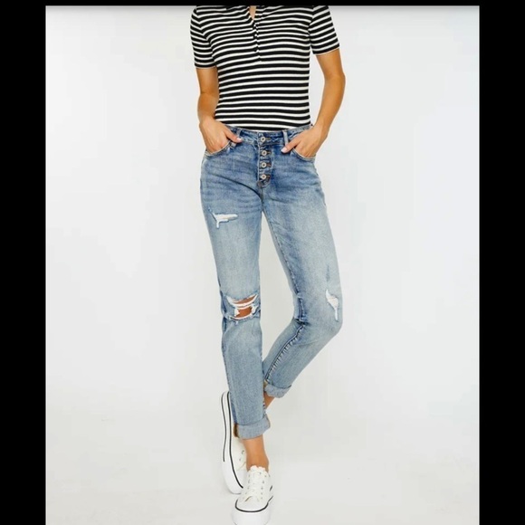 KanCan 3/25 Claire Mid Rise Boyfriend Jeans Distressed Button Fly Style KC5118D - Picture 1 of 12